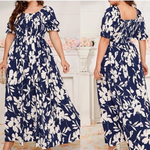 Boho plus floral tropical print puff sleeve maxi dress - Picture 3 of 9